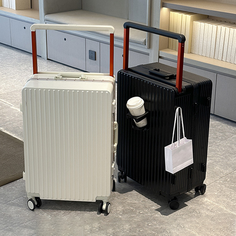 Aluminum Frame Carry On Luggage - กระเป๋าเดินทางแบบมีล้อพร้อมที่จับกว้างรุ่นใหม่ พร้อมที่วางแก้ว ขนาด 20 นิ้ว โครงอะลูมิเนียม
