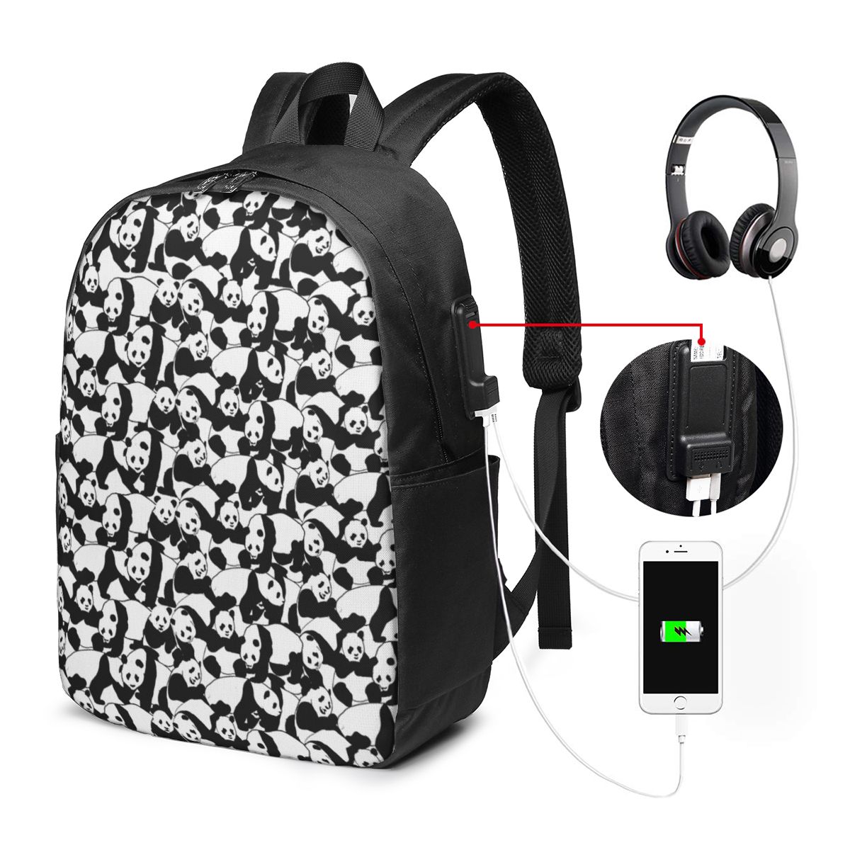 แพนด้าแพทเทิร์นกระเป๋าเป้สะพาย - Backpacks บทวิจารณ์และราคา