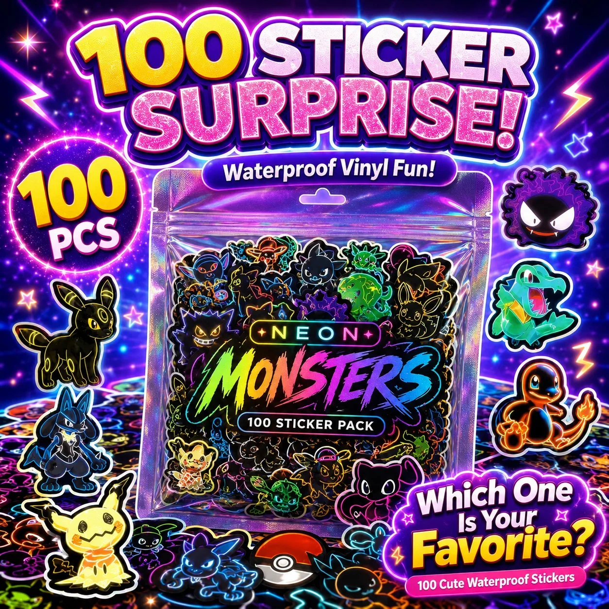 สติกเกอร์โปเกมอนสีนีออน 100 ชิ - Luggage บทวิจารณ์และราคา